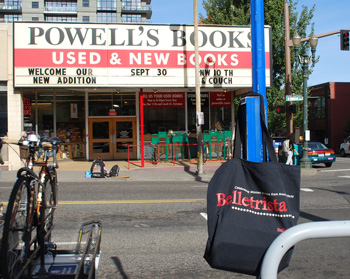 photo of Belletrista bag in front of Powell's Book Store